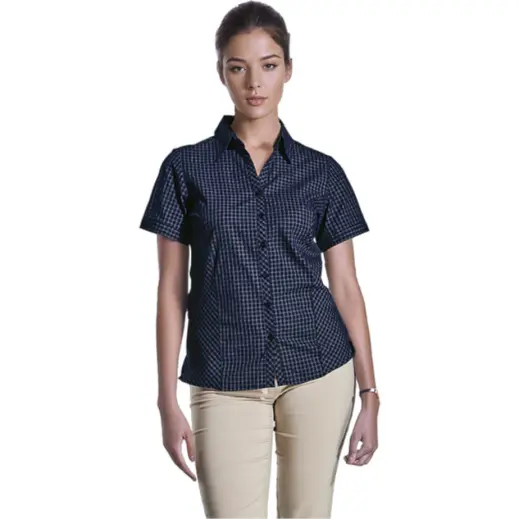 Ladies Pioneer Check Blouse Short Sleeve Model Front